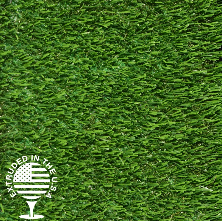 Close-up of field green and lime green artificial grass turf, manufactured in the USA, featuring durable fibers designed for sports fields, playgrounds, and high-traffic landscape applications by Southwest Greens.