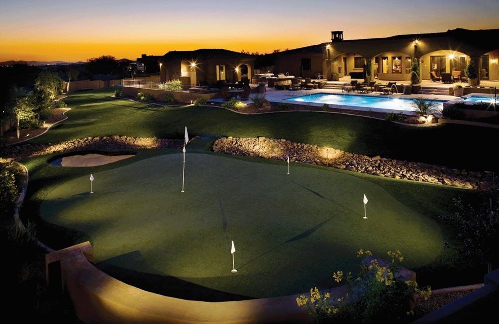 Metro New York residential backyard putting green grass